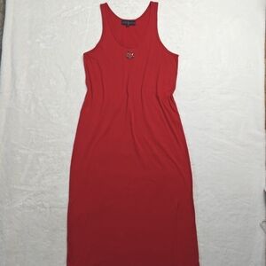 Vintage Ralph Lauren Medium 90's Y2K Red Maxi‎ Tank Dress 100% Cotton Side Slit